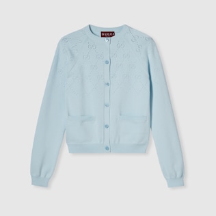 GUCCI - GUCCI(グッチ) カーディガン サイズM レディース - 546079-XKAI2 ブルー 長袖/ラインストーン/シェリー(ウェブ) 529193_X9W83_4921_001_100_0000