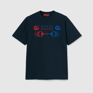 Gucci(グッチ) コットンジャージー Tシャツ コットンジャージー プリント Tシャツブルー＆ホワイト | GUCCI公式