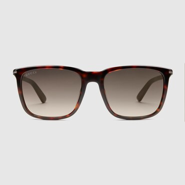 GUCCI Havana Acetate Rectangle Sunglasses With T-bar