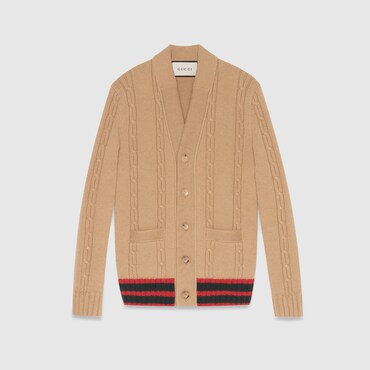 GUCCI Cable-knit Cardigan With Web, Size L