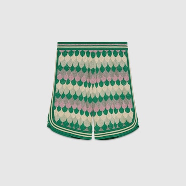 GUCCI Lamé Wave Jacquard Wool Short, Size XXL