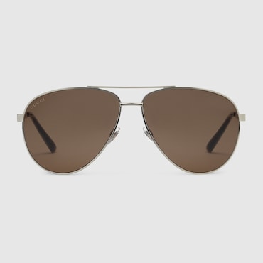 GUCCI Aviator Metal Sunglasses With Web