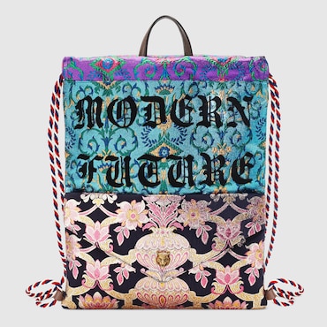 GUCCI Embroidered Brocade Drawstring Backpack