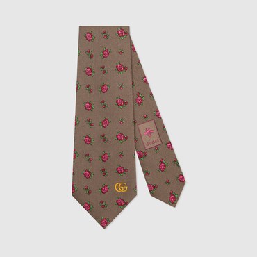 GUCCI Roses Pattern Silk Tie