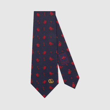 GUCCI Roses Pattern Silk Tie