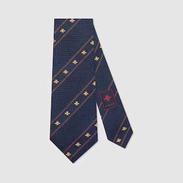 GUCCI Bee And Web Silk Jacquard Tie