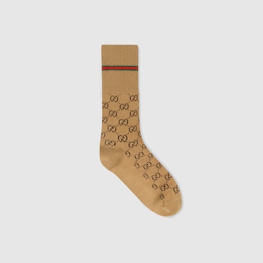 GUCCI Chaussettes En Coton GG Avec Bande Web, Taille S