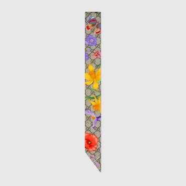 GUCCI GG Flora Print Silk Neck Bow