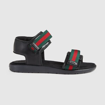 GUCCI Kids - Leather Sandal With Web, Size 33