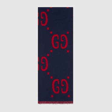 GUCCI GG Jacquard Wool Silk Scarf