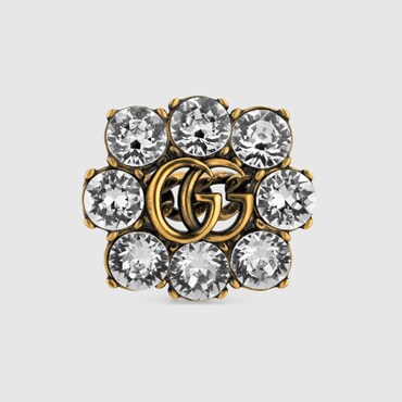 GUCCI Crystal Double G Ring, Size M
