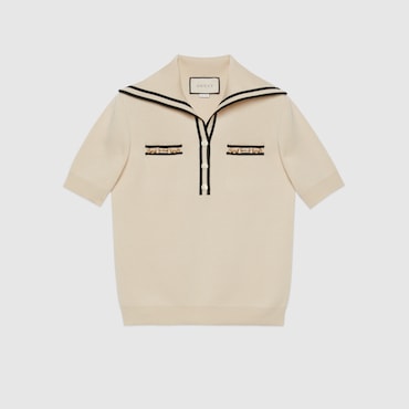 GUCCI Wool Polo Shirt With Contrast Trim, Size xxx-small