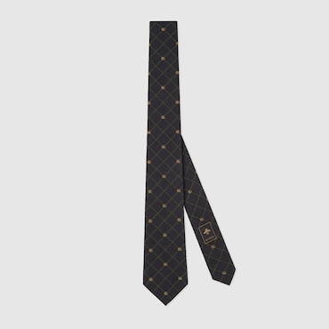 GUCCI Double G And Check Silk Jacquard Tie