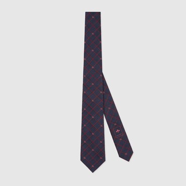 GUCCI Double G And Check Silk Jacquard Tie
