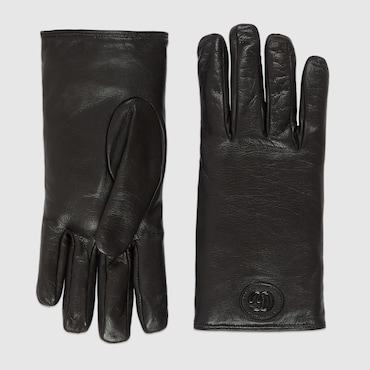 GUCCI Leather Gloves With Double G, Size 10