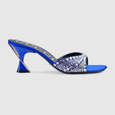Gucci Women's Slide Sandal With Crystals In Blue