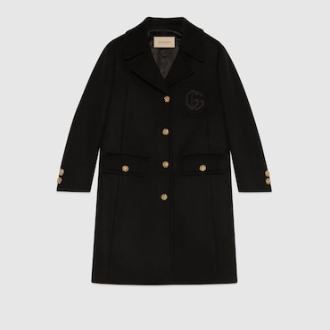 GUCCI Double G Embroidery Wool Coat, Size 36 IT