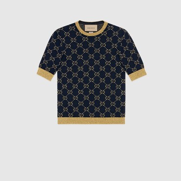 GUCCI GG Cotton Lamé Top, Size XXL