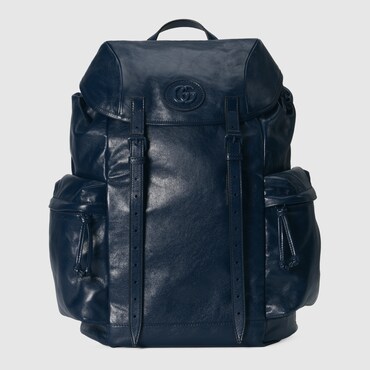 Gucci Grey Leather Tonal Double G Backpack Bag Gucci Mirror Effect GG Monogram Appia Calfskin Web Double  main image 4