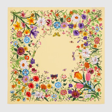 Gucci Flora-print Silk Scarf In Yellow