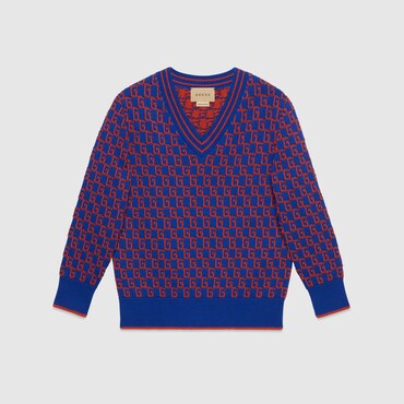 Gucci Square G Cotton Sweater In Blue