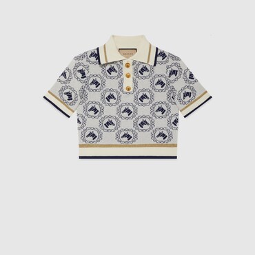 Shop Gucci Equestrian Cotton Jacquard Polo Top In Blue