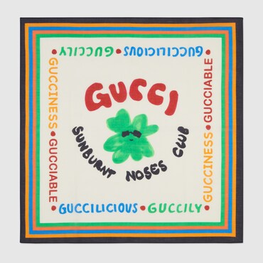 Gucci Kids - Four-leaf Clover Cotton Scarf, White In Multi