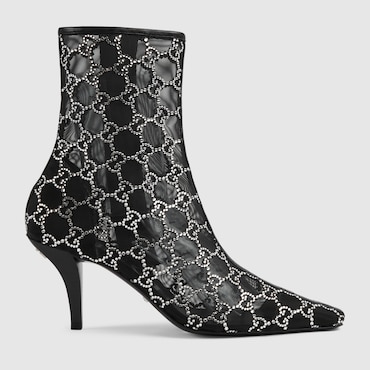 Gucci Gg Crystals-embellished Pointed-toe Ankle Boots In Black