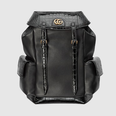 Gucci Crocodile Trim Backpack With Double G In Black