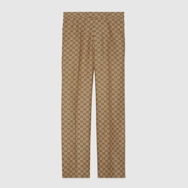 Gucci `gg` Canvas Pants In Beige