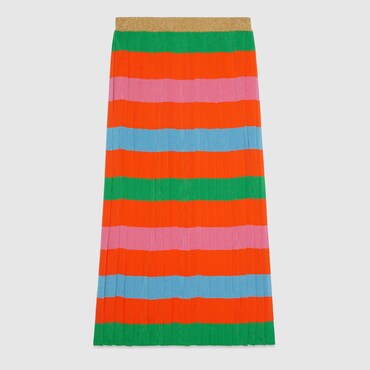 Gucci Striped Pleated Knitted Midi Skirt In Orange