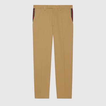 GUCCI Cotton Ankle Trousers With Web, Size 46