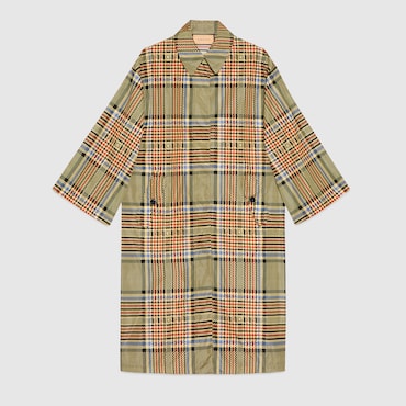 GUCCI★素敵!SQUARE G LOGO TARTAN PRINT NYLON COAT Gucci Square G Tartan Print Nylon Coat In Brown | ModeSens