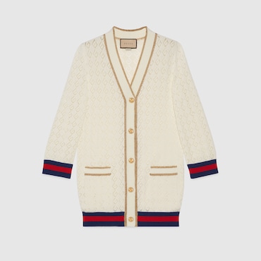 Shop Gucci Cotton Cardigan With Web In White