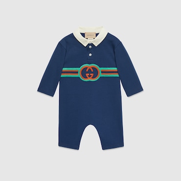 Gucci Baby Boys Blue Interlocking G Romper In Blue