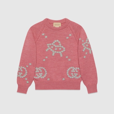 Gucci Wool Sweater With Embroidery In Pink