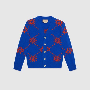 Gucci Interlocking G-pattern Wool Cardigan In Blue