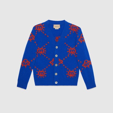 GUCCI WOOL CARDIGAN WITH INTARSIA