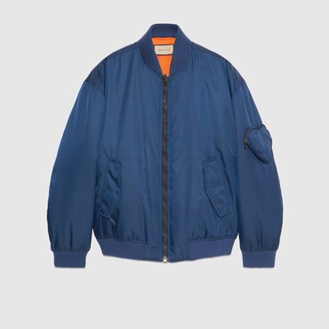 Gucci Nylon Jacket With Embroidered Patch In Blue | ModeSens