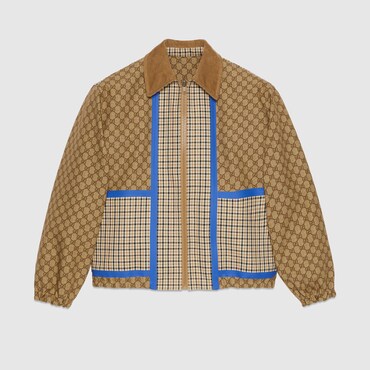 Gucci Gg-canvas Checked Reversible Cotton Jacket In Beige