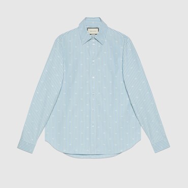 GUCCI GG Stripe Fil Coupé Cotton Shirt, Size 17+