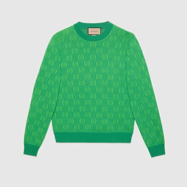 Gucci Gg Wool Jacquard Sweater In Green