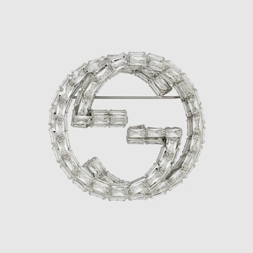GUCCI Crystal Interlocking Brooch