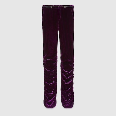 Gucci Horsebit Belted Velvet Slim-leg Trousers In Purple