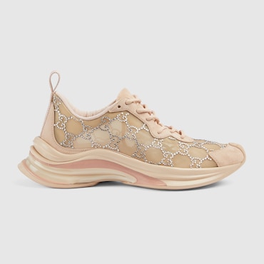 Gucci Gg Crystal Mesh Runner Sneakers In Nude