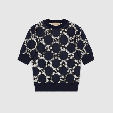 GUCCI Reversible GG Wool Jacquard Top, Size S