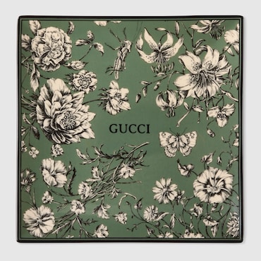 Gucci Flora Sketch Print Medium Trinket Tray In Green