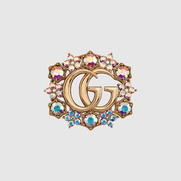 GUCCI Double G Crystal Flower Brooch