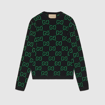 Gucci Gg Damier-jacquard Wool Jumper In Black
