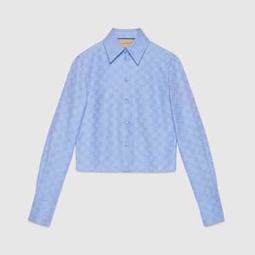 GUCCI GG Supreme Oxford Cotton Shirt, Size 48 IT
